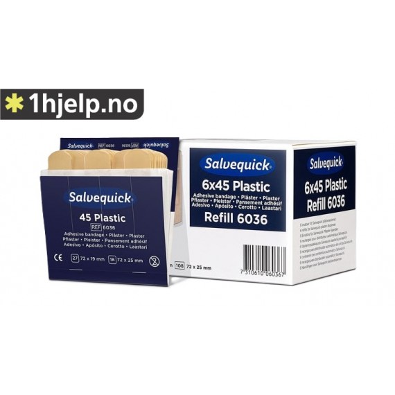 Salvequick plastplaster, eske a 6 innsatser, 6036