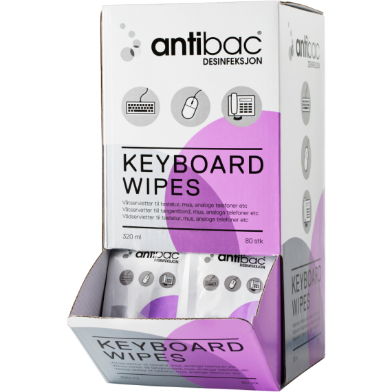 Antibac keyboard wipes 320ml, 80 stk